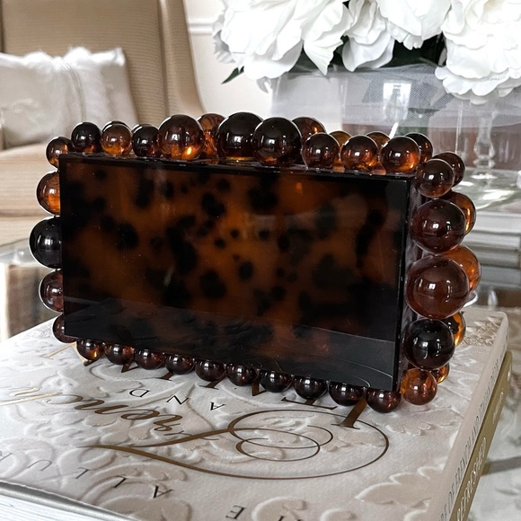EOS Acrylic Pearl Bubble Box Clutch, Marble Look Clutch Bag, Tortoise Shell 438 - Picture 9 of 14